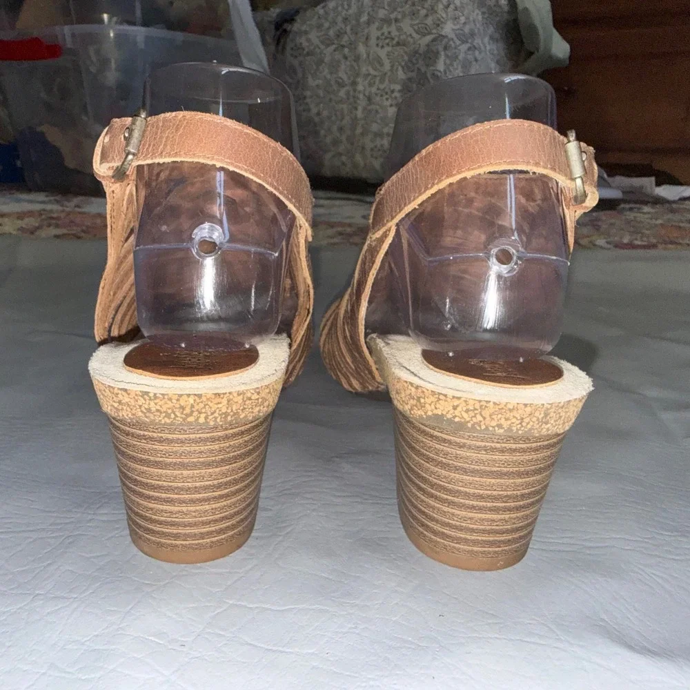 Josef Seibel Womens Brown Leather Strappy Block Heel‎ Cage Sandals Size 39 EU